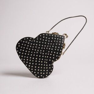 Black Heart-Shaped Studded Women's Bag